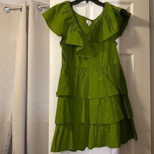 Green V Cut Neck Lined Summer Dress